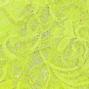 www.houseofadorn.com - Mesh Polyester Stretch Fabric W150cm - Stretch Lace Floral Sequin Swirl (Price per 1m) - Fluro Yellow AB