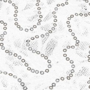 www.houseofadorn.com - Mesh Polyester Stretch Fabric W150cm - Stretch Lace Floral Sequin Swirl (Price per 1m) - Silver on White