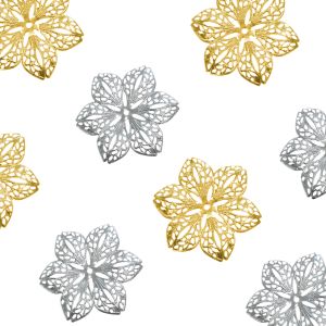 www.houseofadorn.com - Metal Embellishments - Filigree Ornamental Clematis Flower Style 12403 (Pack of 3)
