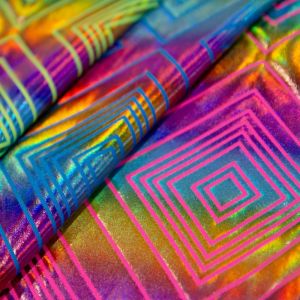 www.houseofadorn.com - Spandex Nylon Lycra 4 Way Stretch Fabric W150cm/200gm - Psychedelic Hologram with Foil Finish (Price per 1m)