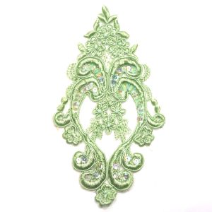 www.houseofadorn.com - Motif Embroidered Floral Emblem with Pearl Beading and Sequins 9.5cm - Mint