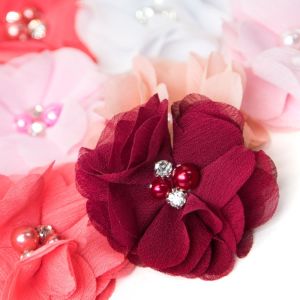 www.houseofadorn.com - Flower Chiffon Diamante Pearl 5cm Style 8019 (Price per pair)