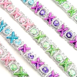 www.houseofadorn.com - Beaded Trim - Lurex Trim with Sequins and Beads - Naughts & Crosses 1.2cm Style 9839 (Price per 1m)
