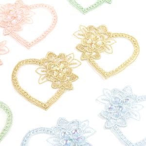 www.houseofadorn.com - Motif Embroidered Floral Heart Applique with Sequin & Beaded Embellishments Style 10186 (Price per pair)