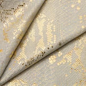 www.houseofadorn.com - Leather Skin - Suede Hide w Ayers Snake Print Style 7481 (Price for 2-3 sq ft) - Metallic Gold