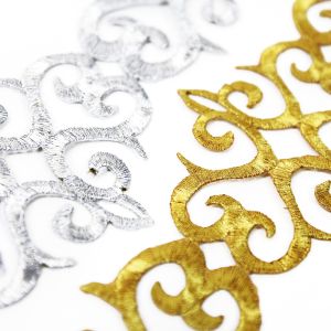 www.houseofadorn.com - Motif Iron-On Embroidered Royal Swirl Applique 20.5cm Style 6406