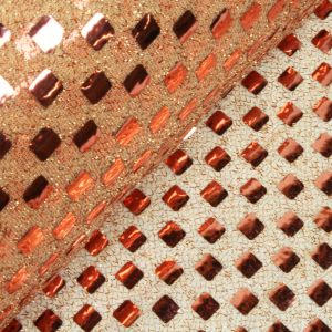 www.houseofadorn.com - Sequin Fabric - Disco Square 8mm Sequins On Mesh Net w Lurex 105cm Style 6604 (Price per 1m) - Orange w Copper Sequins