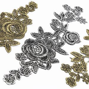 www.houseofadorn.com - Motif Lace Guipure Floral Metallic Foiled Applique 27cm Style 6763 (Price per pair)