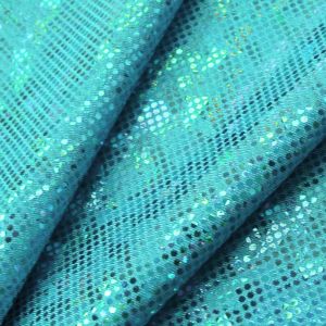www.houseofadorn.com - Spandex Nylon Lycra 4 Way Stretch Fabric W140cm - Disco Glass Hologram Foil Finish (Price per 1m) - Aqua