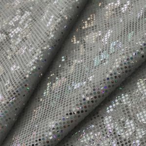 www.houseofadorn.com - Spandex Nylon Lycra 4 Way Stretch Fabric W140cm - Disco Glass Hologram Foil Finish (Price per 1m) - Grey