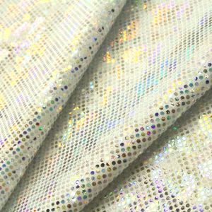 www.houseofadorn.com - Spandex Nylon Lycra 4 Way Stretch Fabric W150cm/190gm - Shattered Glass Hologram Foil Finish (Price per 1m) - Silver on White