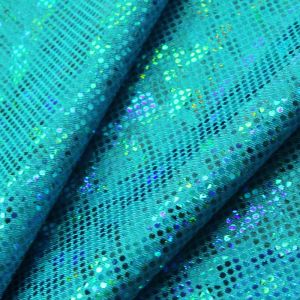 www.houseofadorn.com - Spandex Nylon Lycra 4 Way Stretch Fabric W150cm/190gm - Shattered Glass Hologram Foil Finish (Price per 1m) - Turquoise Blue