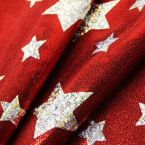 www.houseofadorn.com - Spandex Nylon Lycra 4 Way Stretch Fabric W150cm/190gm - Stars Hologram & Fog Foil Finish (Price per 1m) - Red