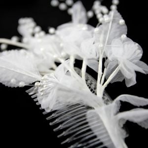 www.houseofadorn.com - Floral Organza Spray w Leaves & Pearl Beads on Comb