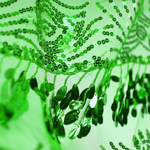 www.houseofadorn.com - Sequin Fabric - Bella Hanging Oval Sequins w Scalloped Edging Mesh Net W140cm Style 5188 (Price per 1m) - Emerald Green