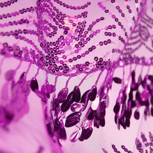www.houseofadorn.com - Sequin Fabric - Bella Hanging Oval Sequins w Scalloped Edging Mesh Net W140cm Style 5188 (Price per 1m) - Orchid Pink