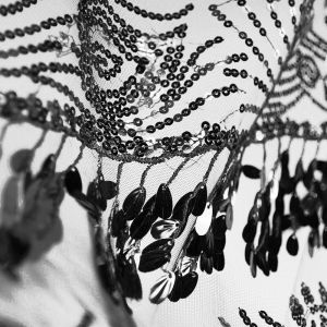 www.houseofadorn.com - Sequin Fabric - Bella Hanging Oval Sequins w Scalloped Edging Mesh Net W140cm Style 5188 (Price per 1m) - Black