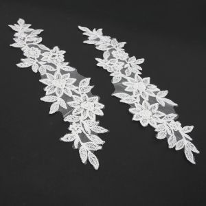 www.houseofadorn.com - Motif Lace Alencon Inspired Rayon Applique 30cm Floral Style 5167 (Price per pair) - Ivory