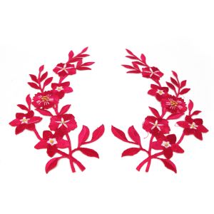 www.houseofadorn.com - Motif Iron-On Embroidered Wild Savanna Flower Applique Style 4991 22cm (Price per pair) - Fuchsia