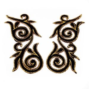 www.houseofadorn.com - Motif Iron-On Embroidered Royal Swirl Applique Style 4988 12cm (Price per Pair) - Black