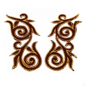 www.houseofadorn.com - Motif Iron-On Embroidered Royal Swirl Applique Style 4988 12cm (Price per Pair) - Brown