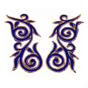 www.houseofadorn.com - Motif Iron-On Embroidered Royal Swirl Applique Style 4988 12cm (Price per Pair) - Cobalt Blue