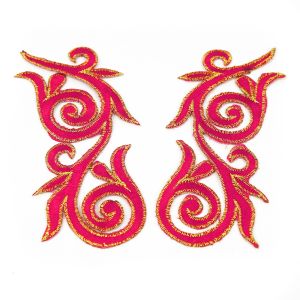 www.houseofadorn.com - Motif Iron-On Embroidered Royal Swirl Applique Style 4988 12cm (Price per Pair) - Fuchsia