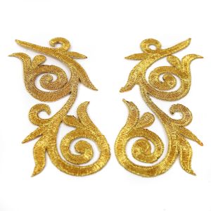 www.houseofadorn.com - Motif Iron-On Embroidered Royal Swirl Applique Style 4988 12cm (Price per Pair) - Gold