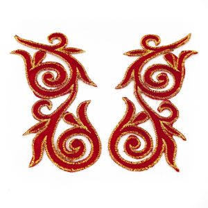 www.houseofadorn.com - Motif Iron-On Embroidered Royal Swirl Applique Style 4988 12cm (Price per Pair) - Maroon Red