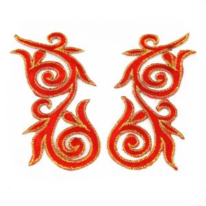 www.houseofadorn.com - Motif Iron-On Embroidered Royal Swirl Applique Style 4988 12cm (Price per Pair) - Red
