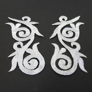 www.houseofadorn.com - Motif Iron-On Embroidered Royal Swirl Applique Style 4988 12cm (Price per Pair) - Silver