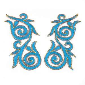 www.houseofadorn.com - Motif Iron-On Embroidered Royal Swirl Applique Style 4988 12cm (Price per Pair) - Turquoise
