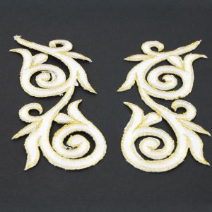 www.houseofadorn.com - Motif Iron-On Embroidered Royal Swirl Applique Style 4988 12cm (Price per Pair) - White
