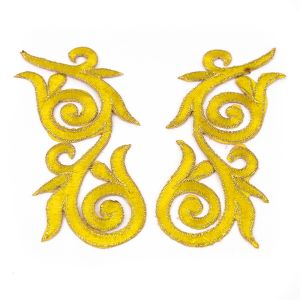 www.houseofadorn.com - Motif Iron-On Embroidered Royal Swirl Applique Style 4988 12cm (Price per Pair) - Yellow