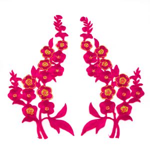 www.houseofadorn.com - Motif Iron-On Embroidered Wild Rose Flower Spray Applique Style 4985 (Price per pair) - Fuchsia
