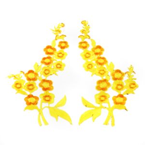 www.houseofadorn.com - Motif Iron-On Embroidered Wild Rose Flower Spray Applique Style 4985 (Price per pair) - Yellow