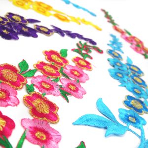 www.houseofadorn.com - Motif Iron-On Embroidered Wild Rose Flower Spray Applique Style 4985 (Price per pair)