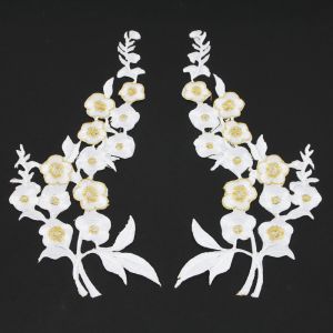 www.houseofadorn.com - Motif Iron-On Embroidered Wild Rose Flower Spray Applique Style 4985 (Price per pair) - White