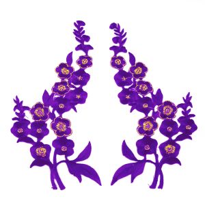 www.houseofadorn.com - Motif Iron-On Embroidered Wild Rose Flower Spray Applique Style 4985 (Price per pair) - Purple