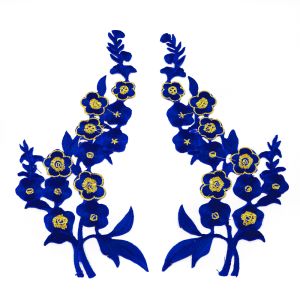 www.houseofadorn.com - Motif Iron-On Embroidered Wild Rose Flower Spray Applique Style 4985 (Price per pair) - Cobalt Blue
