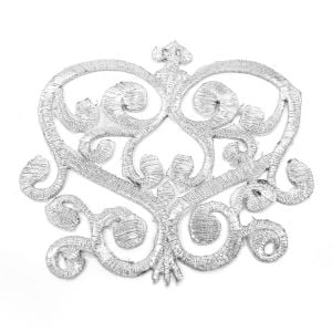 www.houseofadorn.com - Motif Iron-On Embroidered Royal Swirl Applique Style 4986 10cm - Silver