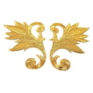 www.houseofadorn.com - Motif Iron-On Embroidered Royal Leaf Applique Style 4987 9cm (Price per Pair) - Gold