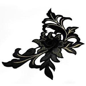 www.houseofadorn.com - Motif Iron-On Embroidered Madame Rose Flower Applique Style 4990 24cm - Black
