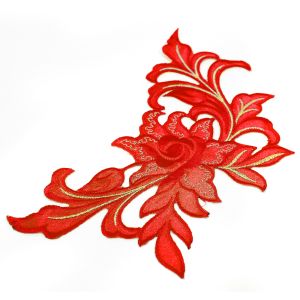 www.houseofadorn.com - Motif Iron-On Embroidered Madame Rose Flower Applique Style 4990 24cm - Red