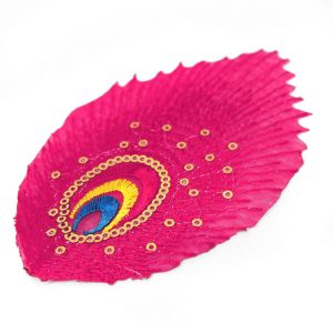 www.houseofadorn.com - Motif Iron-On Embroidered & Sequin Peacock Eye Applique Style 4994 12cm (Pack of 5) - Fuchsia Pink