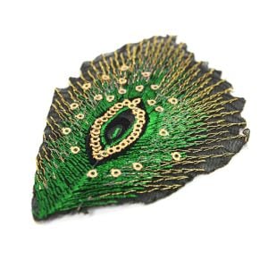 www.houseofadorn.com - Motif Iron-On Embroidered & Sequin Peacock Eye Applique Style 4995 10cm (Pack of 5) - Emerald Green