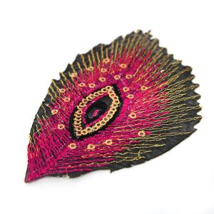 www.houseofadorn.com - Motif Iron-On Embroidered & Sequin Peacock Eye Applique Style 4995 10cm (Pack of 5) - Fuchsia Pink