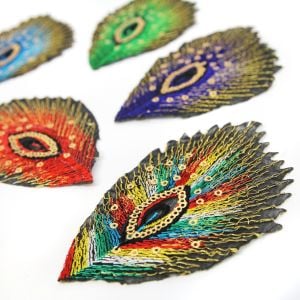 www.houseofadorn.com - Motif Iron-On Embroidered & Sequin Peacock Eye Applique Style 4995 10cm (Pack of 5)