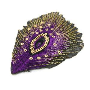 www.houseofadorn.com - Motif Iron-On Embroidered & Sequin Peacock Eye Applique Style 4995 10cm (Pack of 5) - Purple