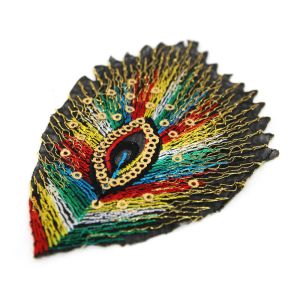 www.houseofadorn.com - Motif Iron-On Embroidered & Sequin Peacock Eye Applique Style 4995 10cm (Pack of 5) - Rainbow